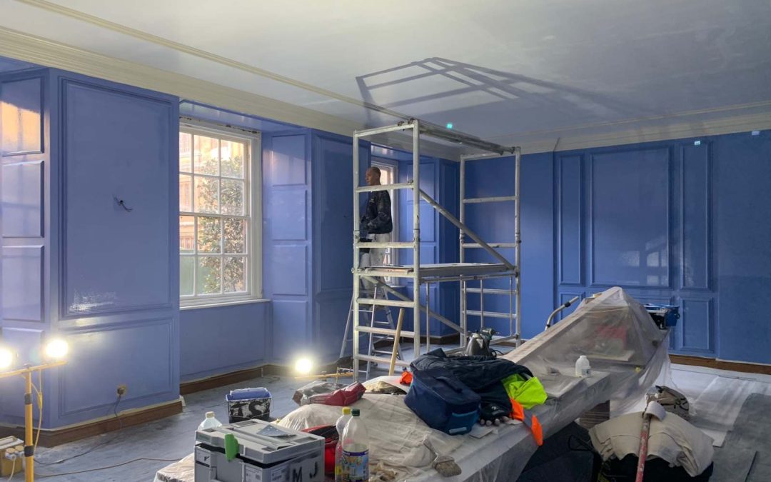 Blue and white painted interior
